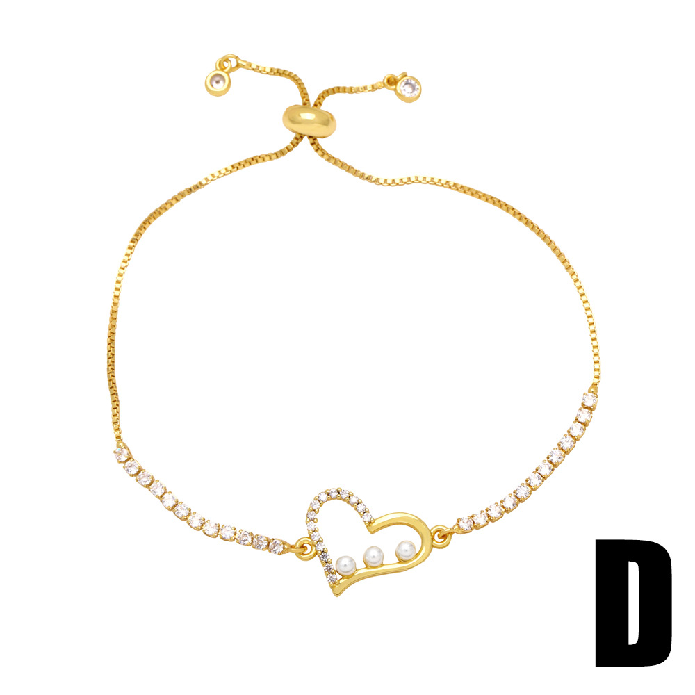 Fashion Heart Shape Copper Inlay Artificial Pearls Zircon Bracelets 1 Piece
