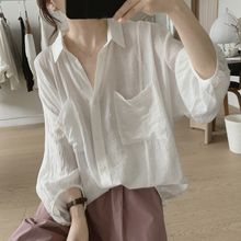 批发灯笼袖衬衫女式夏季新款七分袖宽松大码显瘦蝙蝠型减龄防晒衫