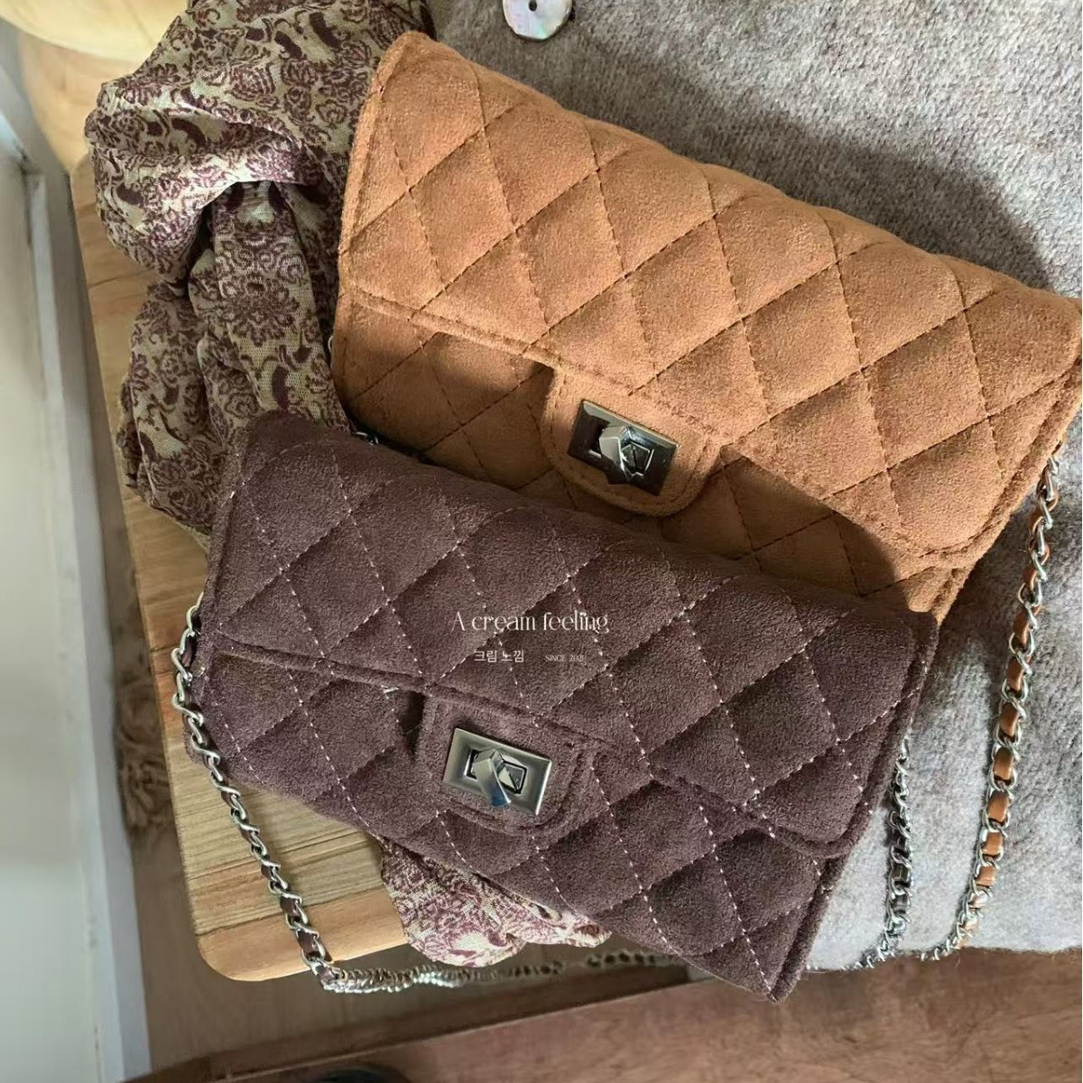 Tweed Style Coin Purse Autumn and Winter Favorite Suede Chain Bag Dark Brown/Caramel Apricot Quilted Shoulder Crossbody Bag