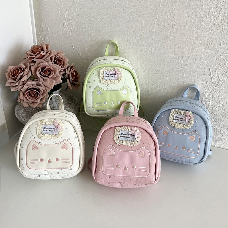 2026 nuevo gatos bordados mochila rosa brillante estrella mini mochila de la niña viento lindo jardín de infantes mochila pequeña
