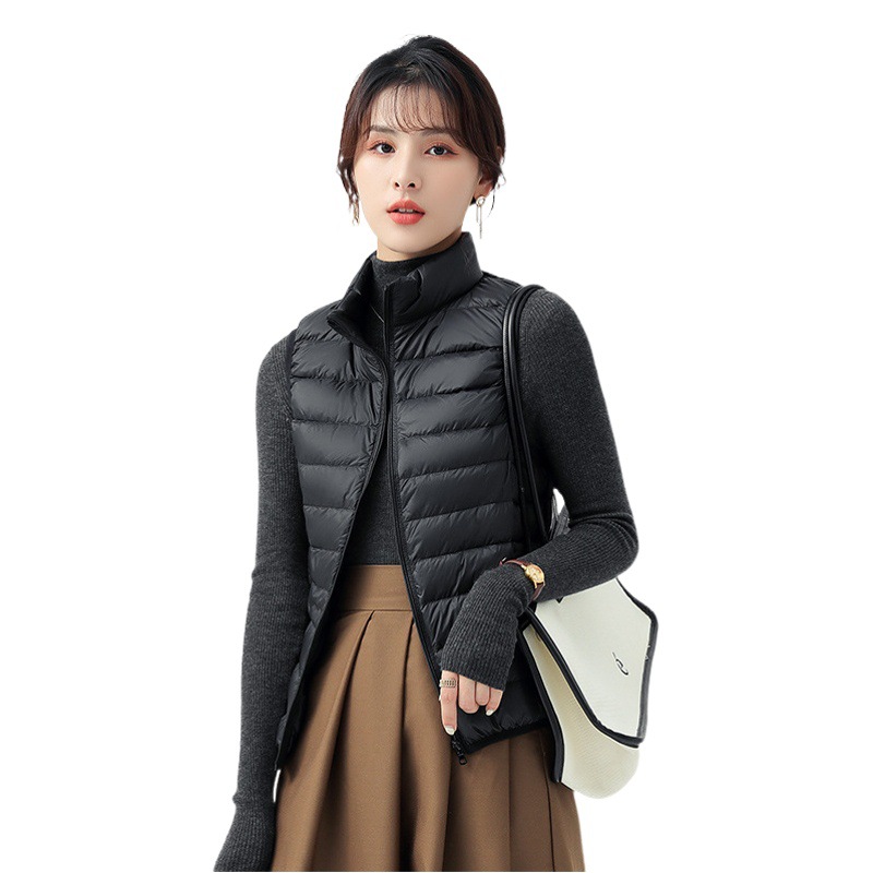 2023 New Autumn and Winter Thin Short Stand Collar 90% White Duck down Warm Waistcoat Vest down Vest Women's Outerwear