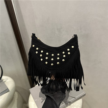 复古休闲流苏腋下包包女2025夏季新款潮流铆钉蒙古牛仔单肩斜挎包
