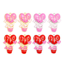 情人节DIY饰品配件爱心热气球滴油合金吊坠项链钥匙扣手工挂件