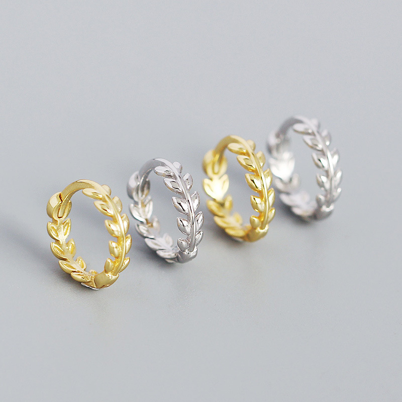 6g Weight 1 Pair 925 Sterling Silver Leaf Hoop Earrings