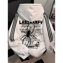 美式流行炸街连帽开衫卫衣秋季男女款三条杠拼接外套情侣装潮流