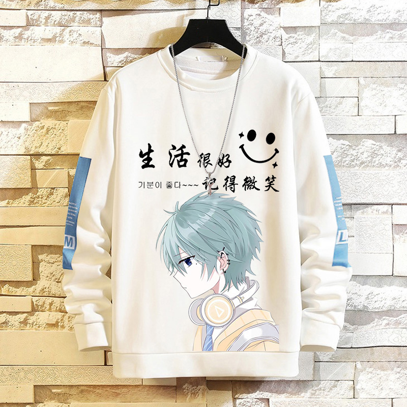 Men's Sweatshirt Fleece-lined New Long-sleeved T-shirt Men's Warm Tops Large Size Autumn Clothes Winter National Trend Round Neck Bottoming