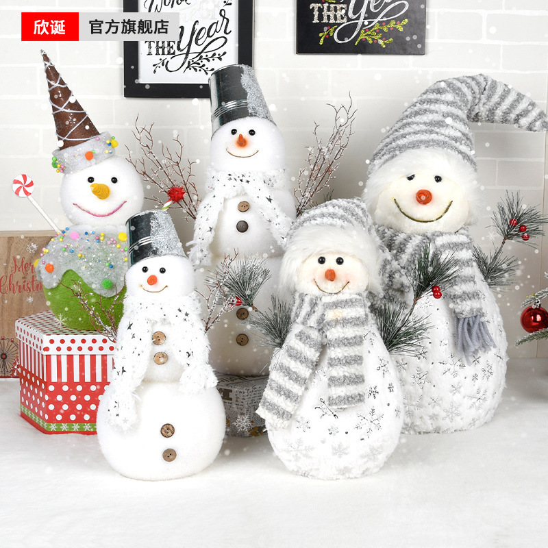 Decoración navideña muñeco de nieve flocado decoración de tiendas ventanas mostrador escenario diseño de tiendas escenario decoración