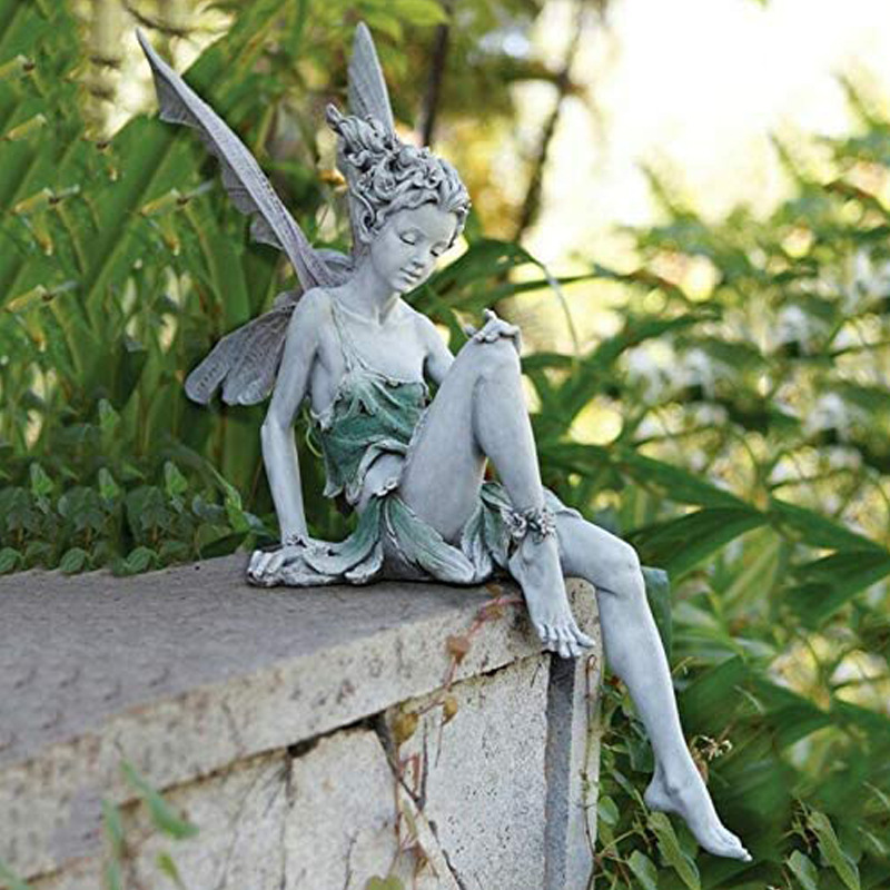 Fairy Statue Resin Crafts Flower Fairy Bend Sitting Garden Outdoor Garden Furnishings Decorative Statues