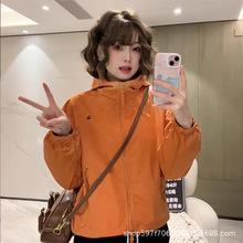 美拉德春秋短款连帽外套女设计感抽绳双拉链上衣宽松夹克韩版外套