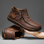 跨境大码男鞋休闲百搭户外休闲一脚蹬平底手工皮鞋春高帮