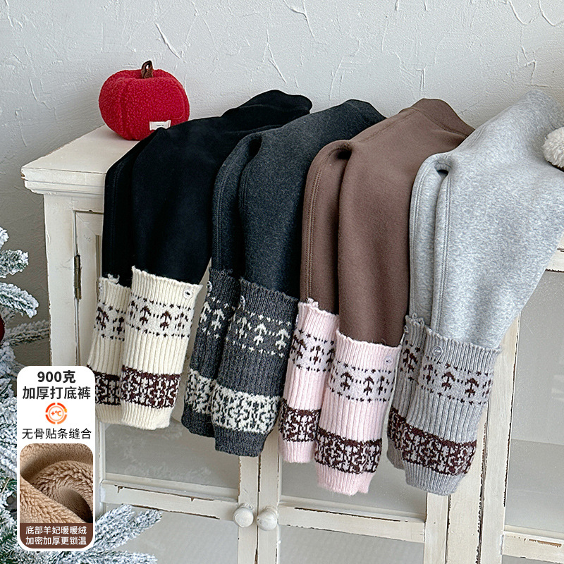 900g加厚打底裤底部羊妃暖暖绒女童冬季一体绒儿童外穿长裤子