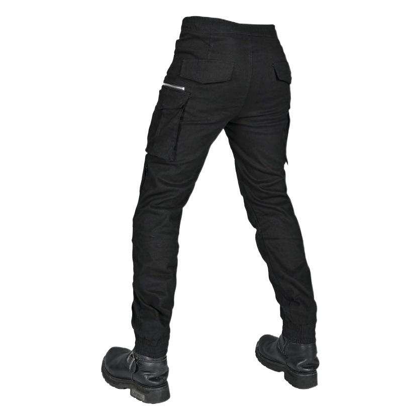 Pantalones de motocicleta VOLERO Vintage Pantalones de motocicleta Negro Multi-bolsas Pantalones anti-caídas Protector de silicona