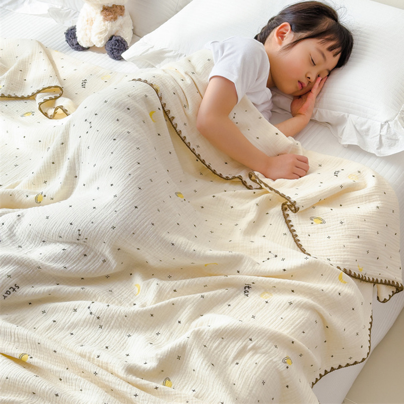 Una colcha fresca de verano de hilo de doble capa para niños, colcha de verano de algodón puro, colcha de aire acondicionado lavable a máquina, colcha fina para bebé