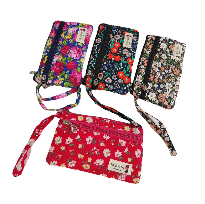 5010 large fabric mobile phone bag coin purse double zipper cotton floral fabric coin purse mobile phone bag card bag in stock