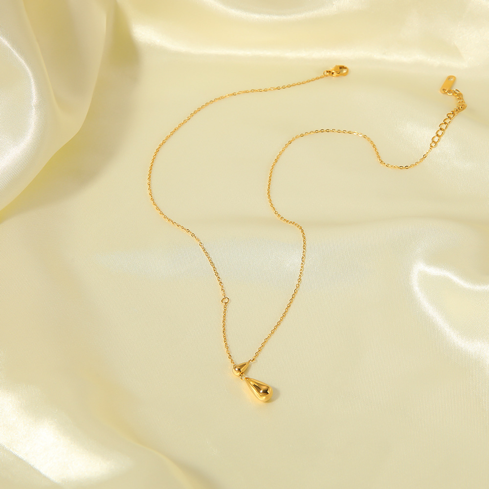 Daily Occasion 304 Stainless Steel Material PVD Coated 18K Gold Real Gold Plated Water Droplets 304 Stainless Steel Simple Style Waterproof Non Tarnish 304 Stainless Steel Necklace