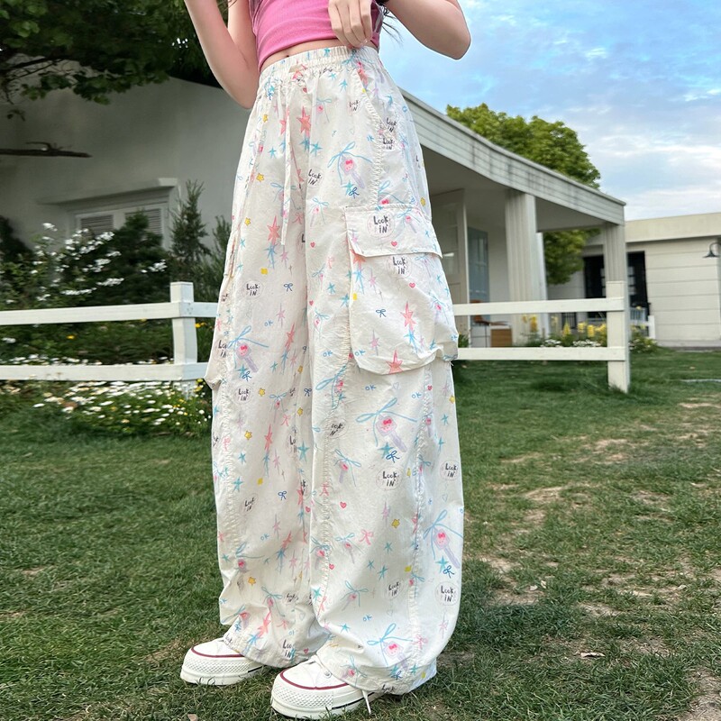 Girls' Summer Cargo Pants, Super Stylish Graffiti Pants, Thin Style, 2026 New Model, Big Girl Summer Casual Long Pants Girls' Summer Cargo Pants, Super Stylish Graffiti Pants, Thin Style, 2026 New Model, Big Girl Summer Casual Long Pants