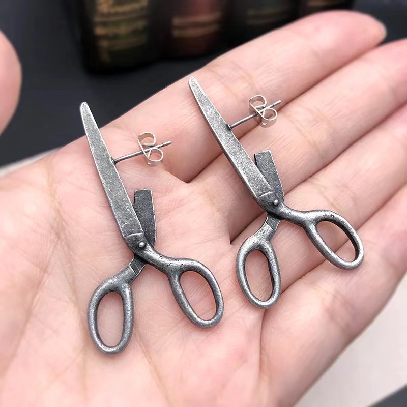 12g Weight 1 Pair Exaggerated Funny Scissors Plating Alloy Drop Earrings