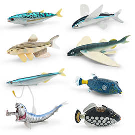 跨境仿真海洋动物模型  儿童海底秋刀鱼飞鱼炮弹鱼金枪鱼摆件