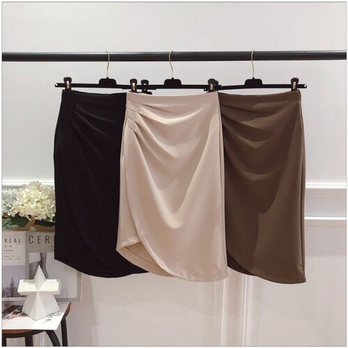 Women's Summer High-Waisted Tall Slimming A-Line Mini Skirt Sexy Medium Length Pleated Asymmetrical One-Step Skirt