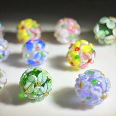 淄博琉璃灯工手工烧制日系和风立体浮雕樱花绣球花珠14mm