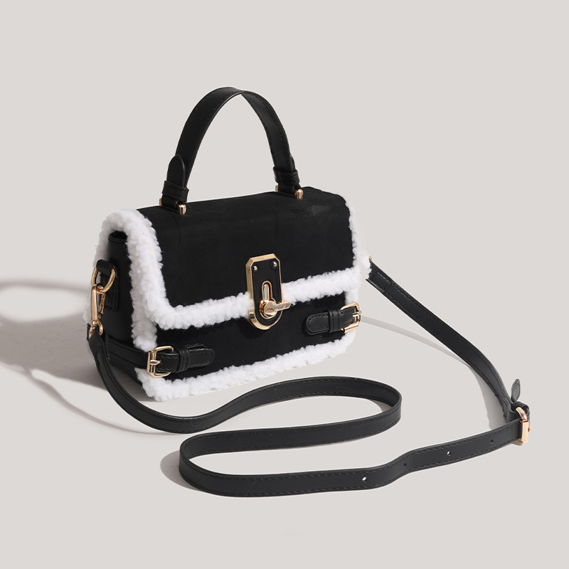 Women's genuine handbags for women 2024 plush lock small square bag high end versatile messenger bag_voghion.com