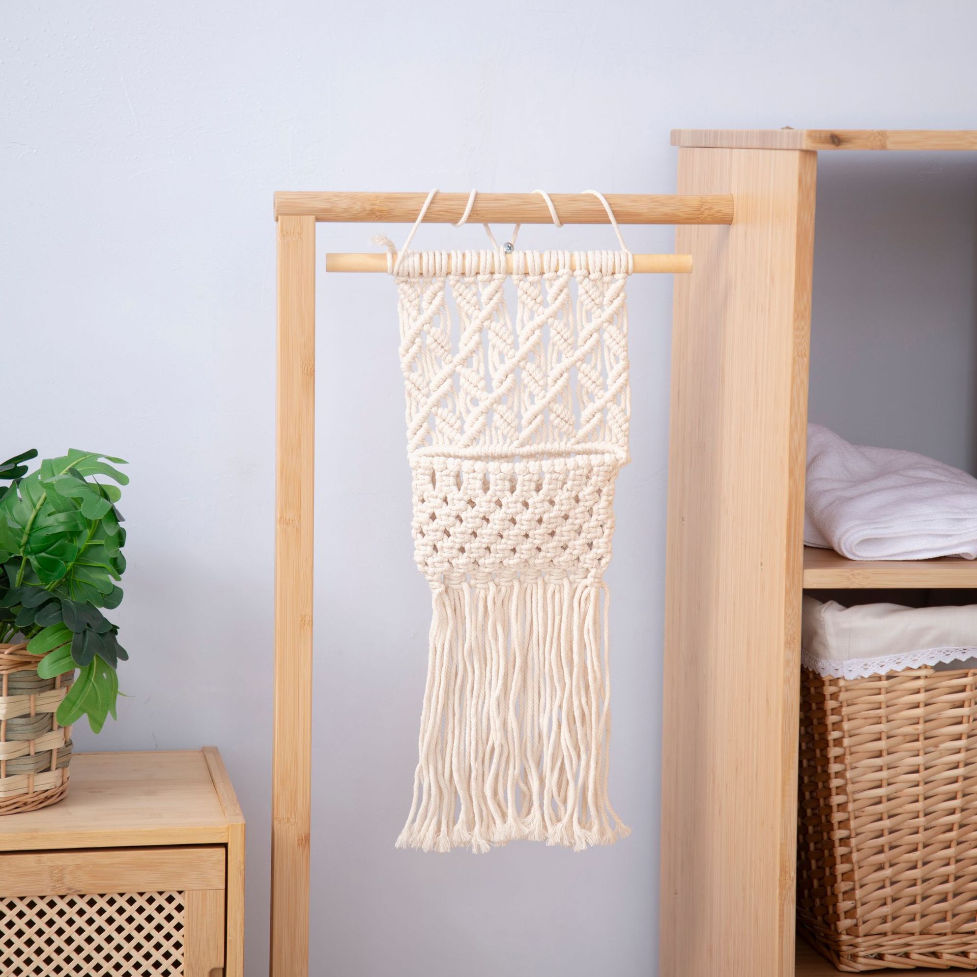 Tapicería de cuerda de alambre con bolsillo Cross-border bohemio gorro soporte de almacenamiento cuerda de algodón hecha a mano tapiz de cuerda de alambre tejido