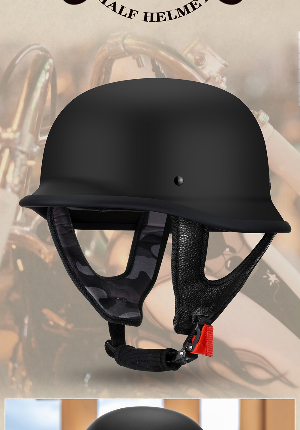 WWII German Retro Steel Helmet Motorcycle Half Helmet Summer