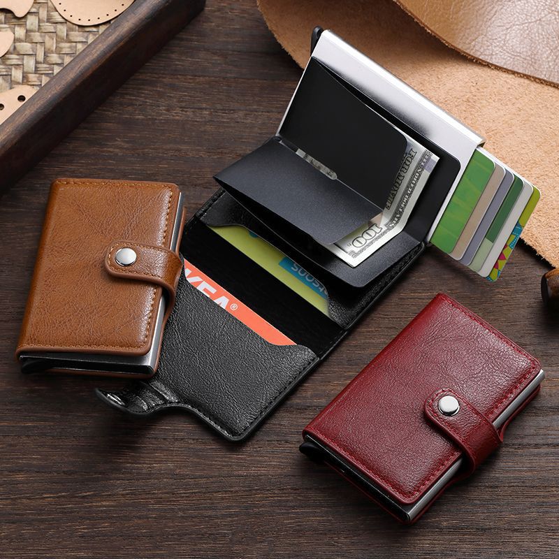 Bolsa de tarjetas de hombre tarjeta de crédito metálica automática pop-up simple portátil anti-robo RFID billetera de aleación de aluminio
