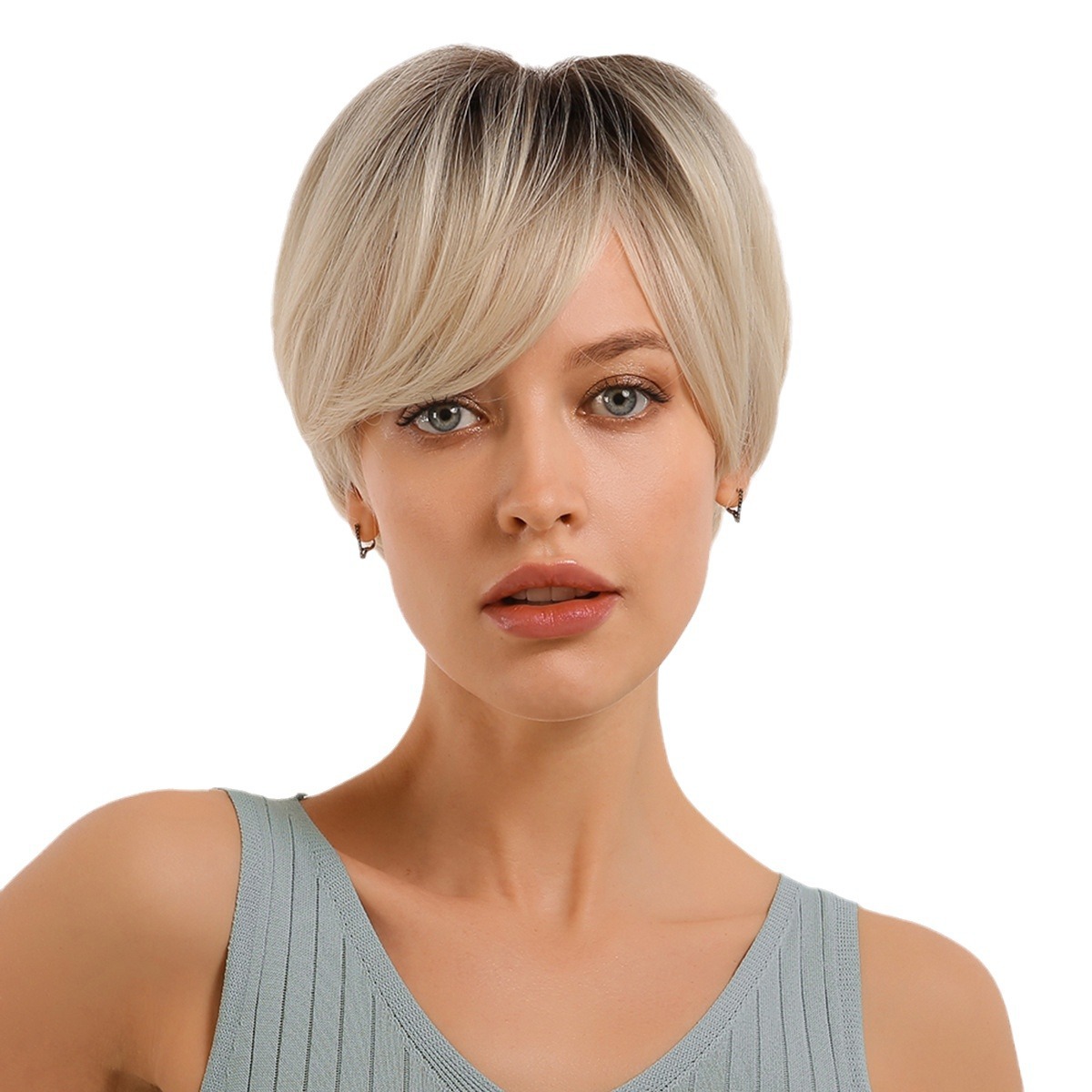 Emmor Amazon Comercio exterior europeo y americano peluca pelucas negro gradiente oro pelo recto Pelo Corto fibra química Peluca de las mujeres