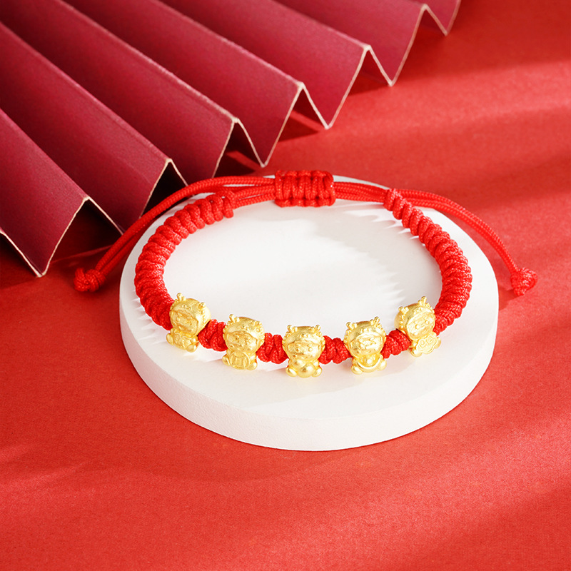 Wufu dragón rojo cuerda pulsera extraíble ajustable cuerda trenzada Vietnam arena oro suerte lindo dragón chapado en oro auspicioso significado regalo