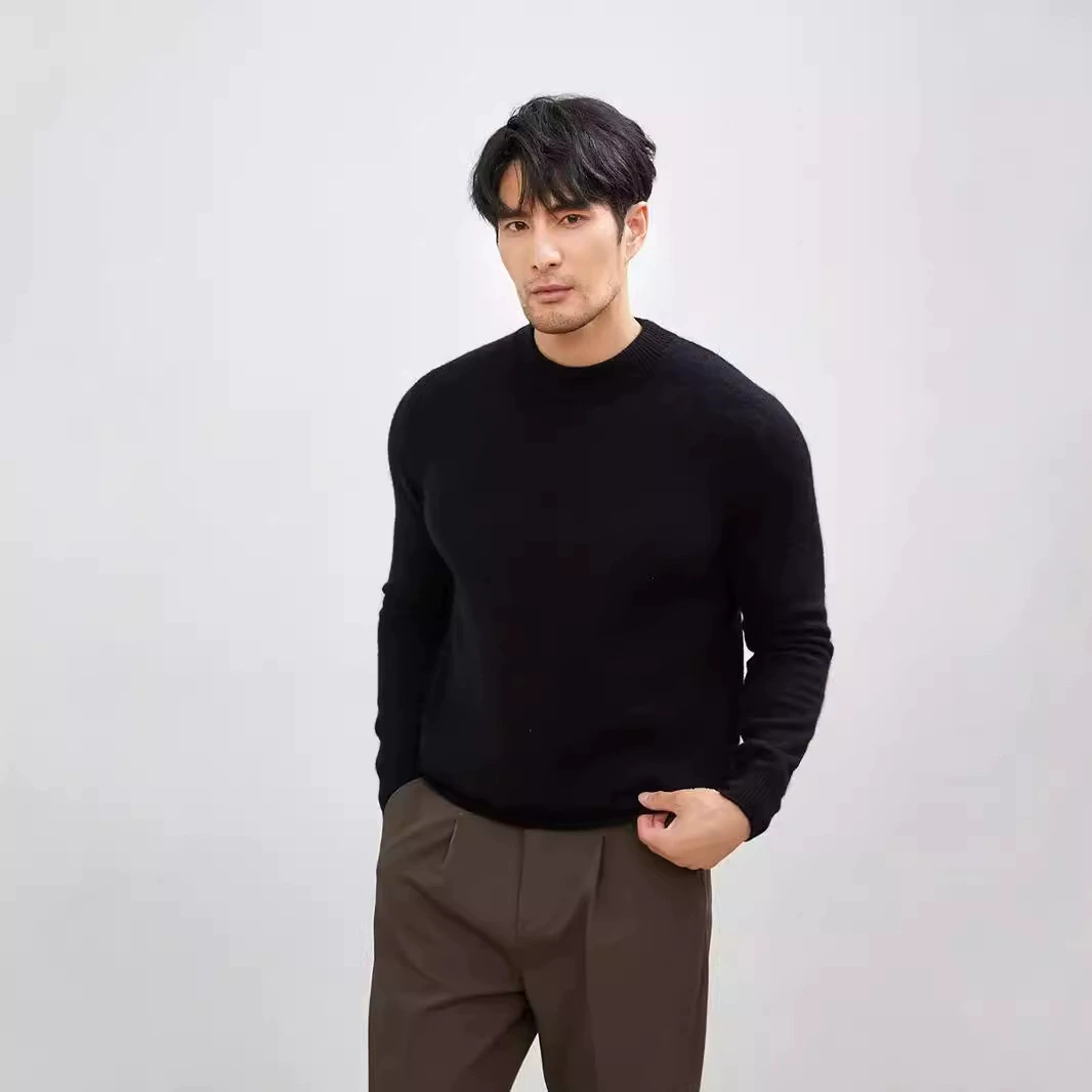 Cashmere shirt, demi-season woolen knitted sweater for leisure, high collar