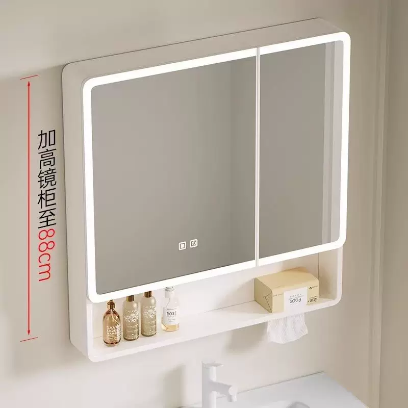 太空铝圆弧智能浴室镜柜铝合金镜箱卫生间一米二收纳储物柜带灯镜