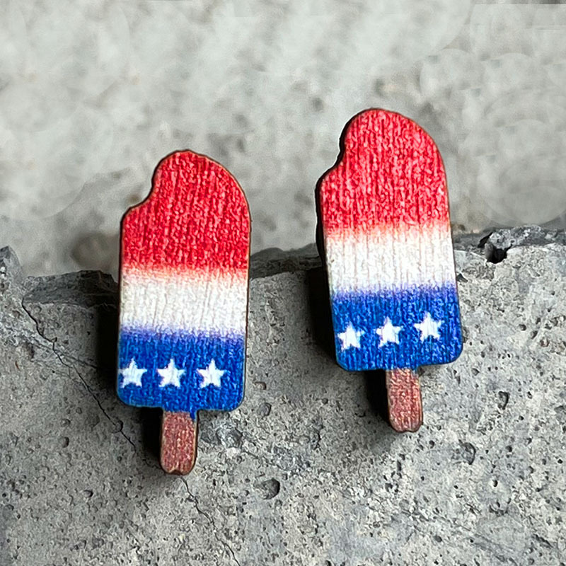Wood Material Original Design American Flag Wood Independence Day Women's Ear Studs