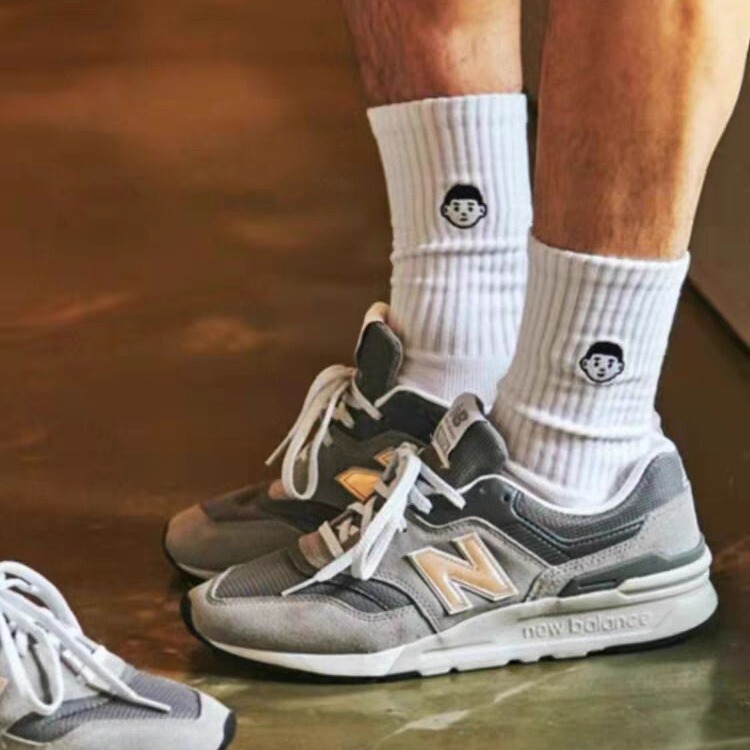 New Balance/Nb Joint Men's and Women's Korean Style Preppy Style Villain Black and White Towel Bottom Sports Socks