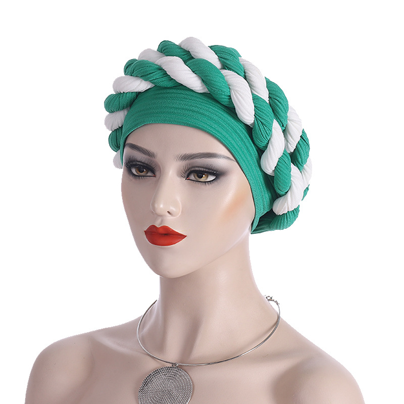 Fashionable Women's Colour-matching Turban With Double Braid Headgear_voghion.com