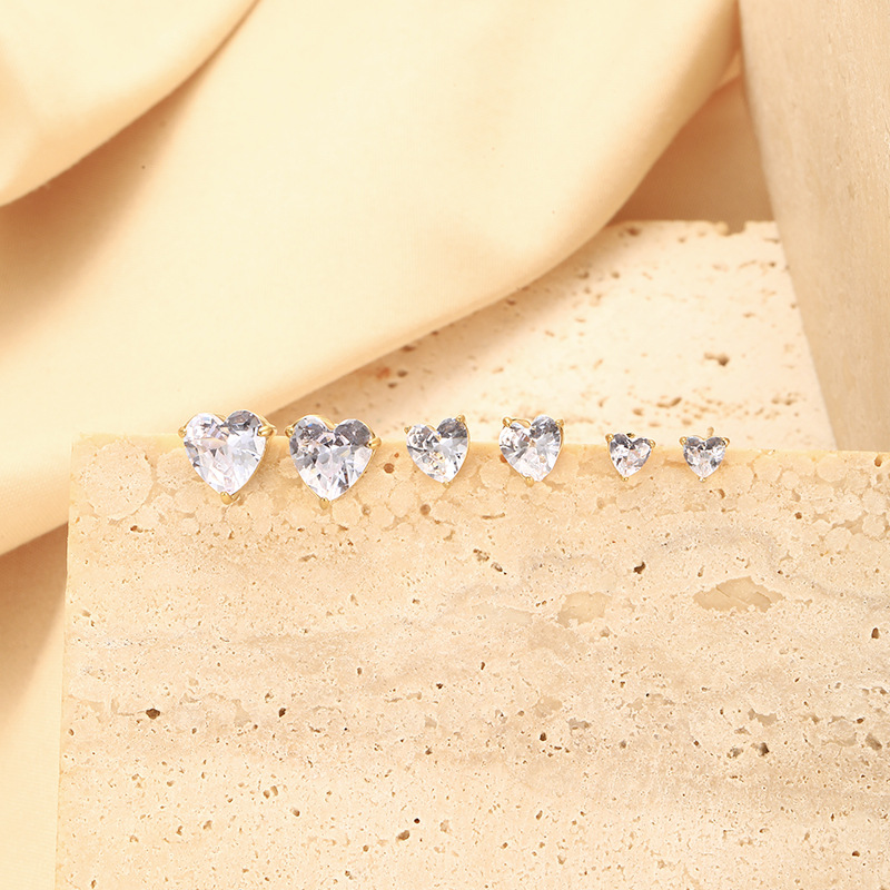 歐美ins風18K金鋯石愛心吊墜耳環時尚百搭不鏽鋼鍍金耳環批發