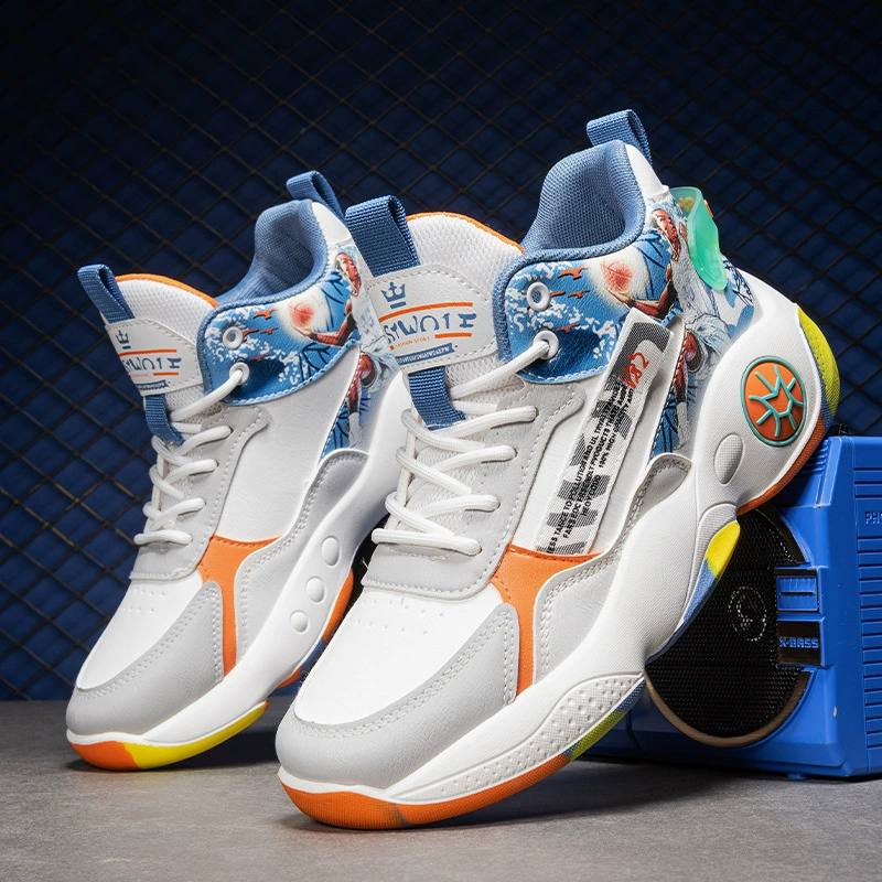 Мужская обувь высокая помощь папе прилив обувь осень-зима новая кожа лапша плюс бархатные теплые кроссовки Студенческая баскетбольная обувь для бега на открытом воздухе