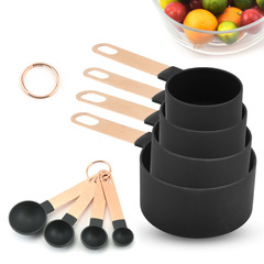 Set of 8-piece measuring cups and spoons baking measuring tools with copper-plated stainless steel handles and plastic measuring cups and spoons set