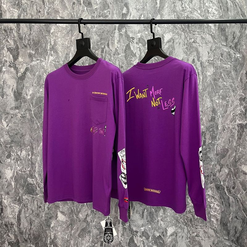 クロムハーツクロムハーツラウンドネックプリントダブルヤーンピュアコットン長袖Tシャツ、男女兼用、トレンディ|undefined