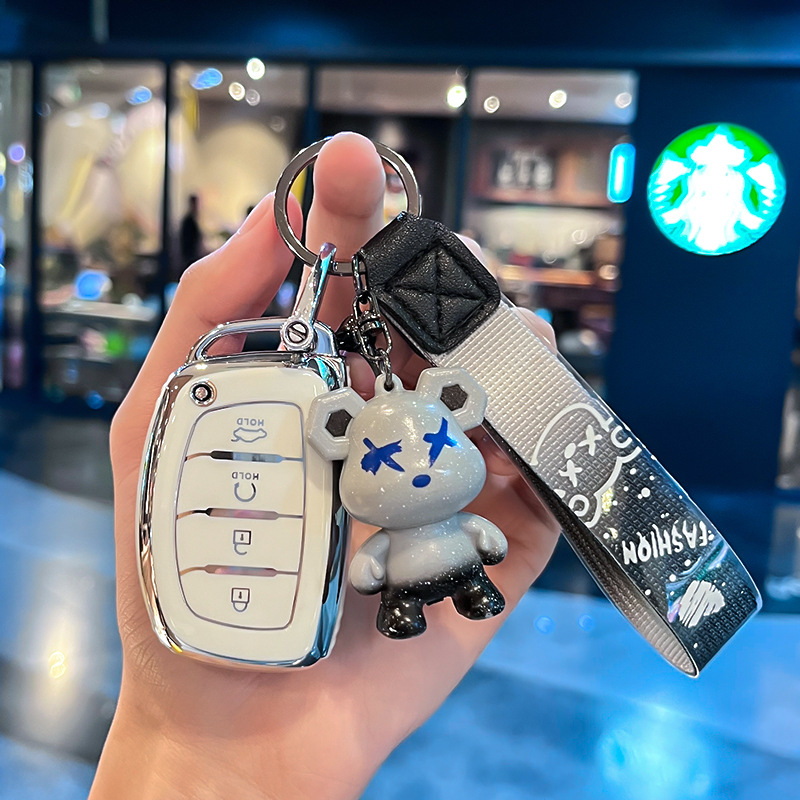 모던 R 모델 - 스마트 4버튼 스타트 [싱글 쉘 화이트] + 그레이 폭력 곰 펜던트