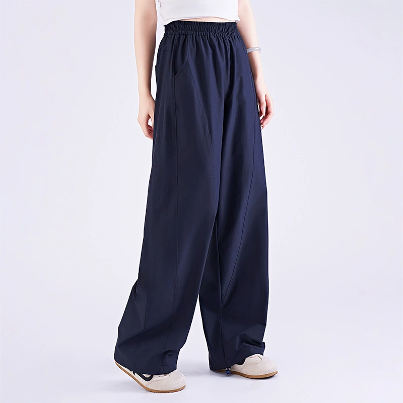 Летние женские брюки-парашюты, изогнутая версия, широкие брюки с эластичной резинкой на талии, женские свободные модные утягивающие длинные брюки с высокой талией, брюки для бега