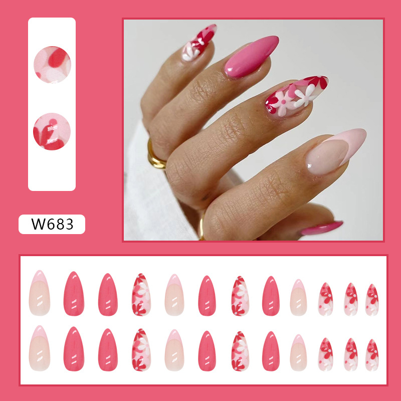 Unhas postiças florais rosa estilo instagram para mulheres_voghion.com