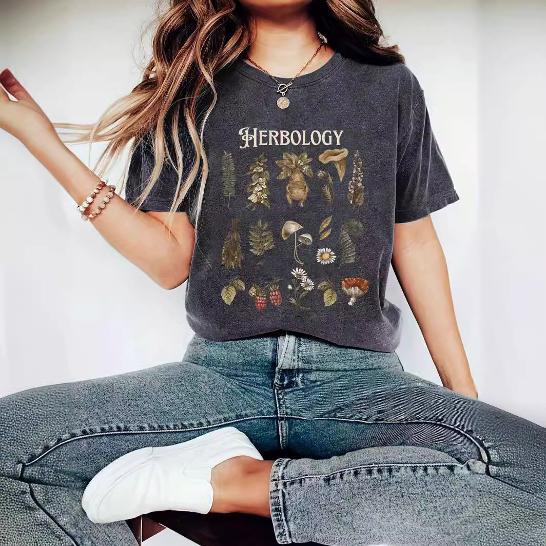 Amazon Europe and the United States summer women's plant flower pattern printing round neck short sleeve casual fashion foreign trade explosion T-shirt