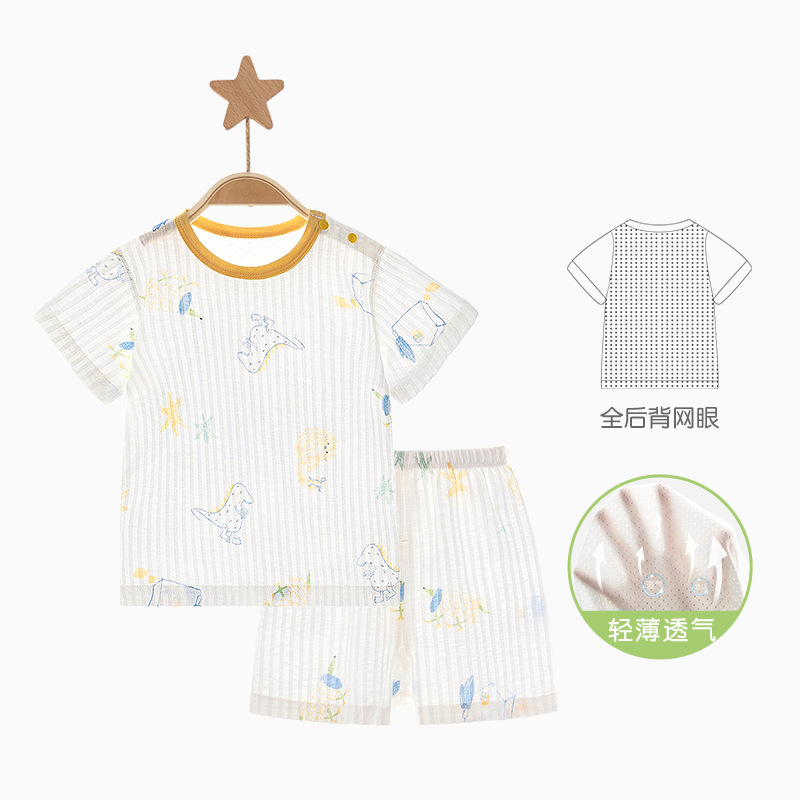 Traje de manga corta para bebé, pijama de verano para niños, conjunto de dos piezas fino y transpirable, ropa de verano para niños y niñas, ropa de bebé
