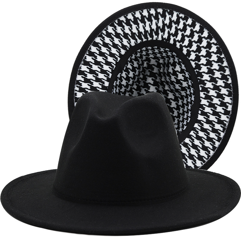 New Style Houndstooth Woolen Hat Fashion Jazz Hat Wide Brim Top Hat display picture 3