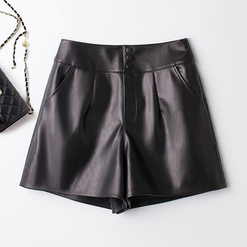 Leather Pants and Leather Shorts for Women, Autumn 2026 New Korean Style Pu Leather Long Pants, Loose Fit, Plus Size, High Waist, Straight Casual Pants Leather Pants and Leather Shorts for Women, Autumn 2026 New Korean Style Pu Leather Long Pants, Loose Fit, Plus Size, High Waist, Straight Casual Pants