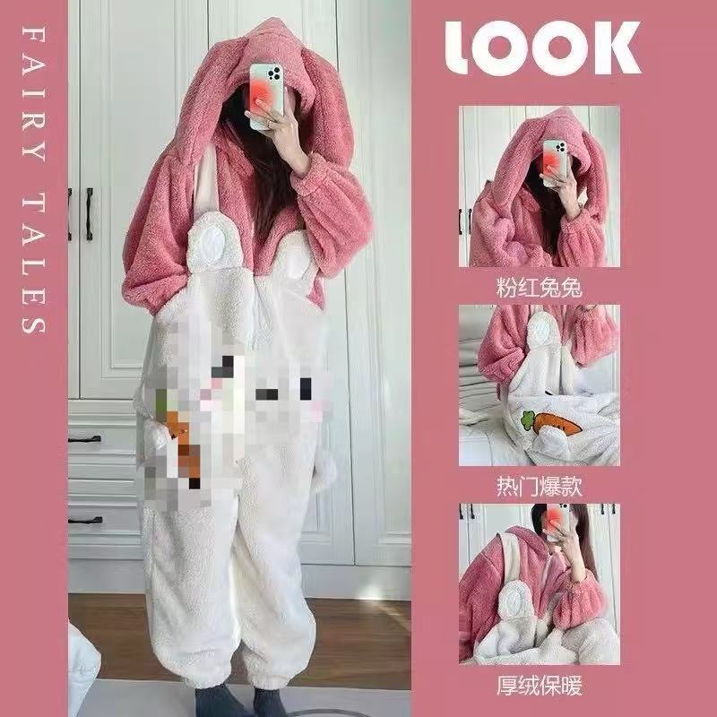 Camisón de terciopelo Coral Tianxian para bebé, pareja de dibujos animados gruesa, mismo estilo, manga larga, bonito dibujo animado, cálido para el hogar