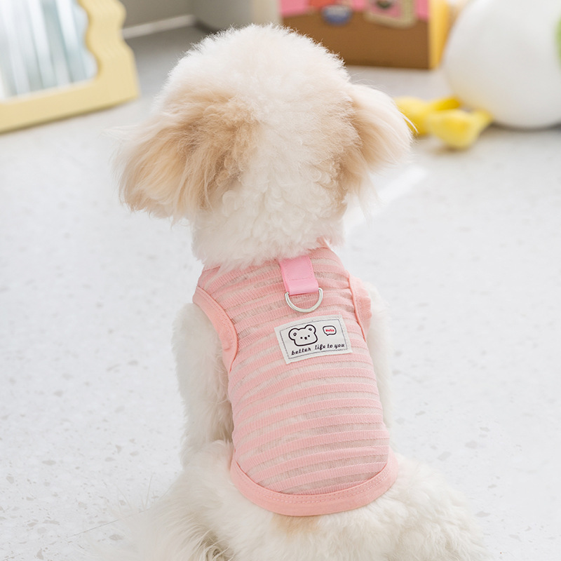 Chaleco de tracción de rayas huecas de verano perros pequeños gatos respirantes no sofocantes camisas de dos patas mascotas ropa de perro