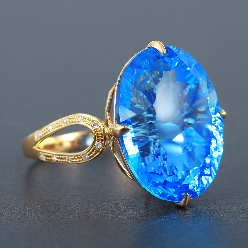 Bague Ouverte Au Trésor De Couleur Oeuf Colombe Imitant L'anneau De Cuivre Topaze Naturelle Ovale Bleu Suisse display picture 4