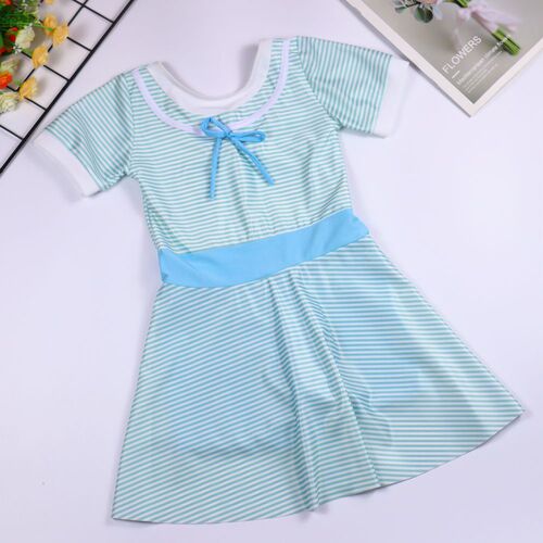 Children's swimsuit for girls, medium size, one-piece, flat-bottomed skirt-style, half-sleeve swimsuit, suitable for swimming pools, hot springs, swimming equipment